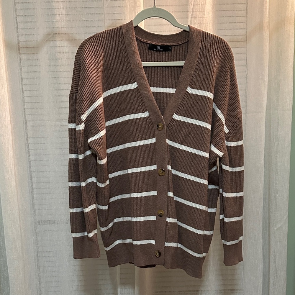 Cozy Striped Cardigan in Brown and White